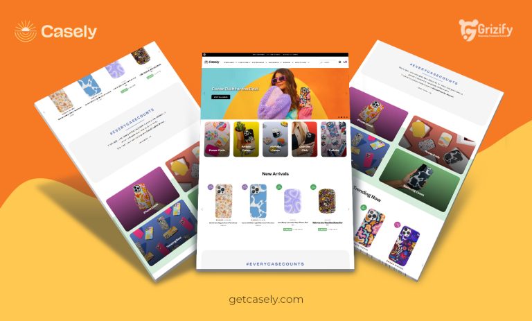 Grizify's portfolio displaying their Shopify one product store design services for Casely